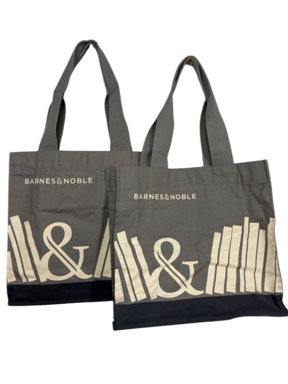 Lot of 2 Barnes & Noble Graphic Grey Canvas Tote Bags
